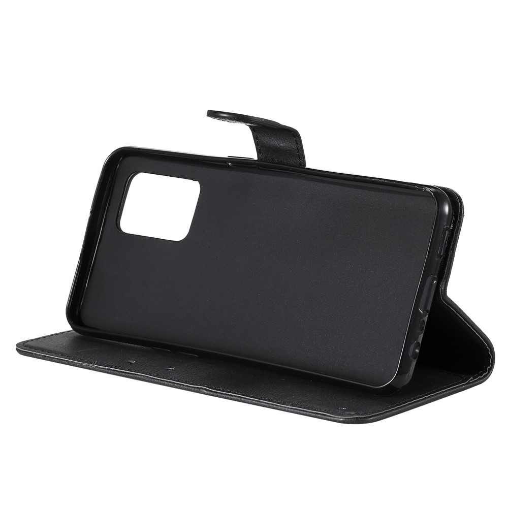 Plain Wallet Leather Phone Stand Shell with Strap for Oppo A74 4G/F19 4G - Black-5