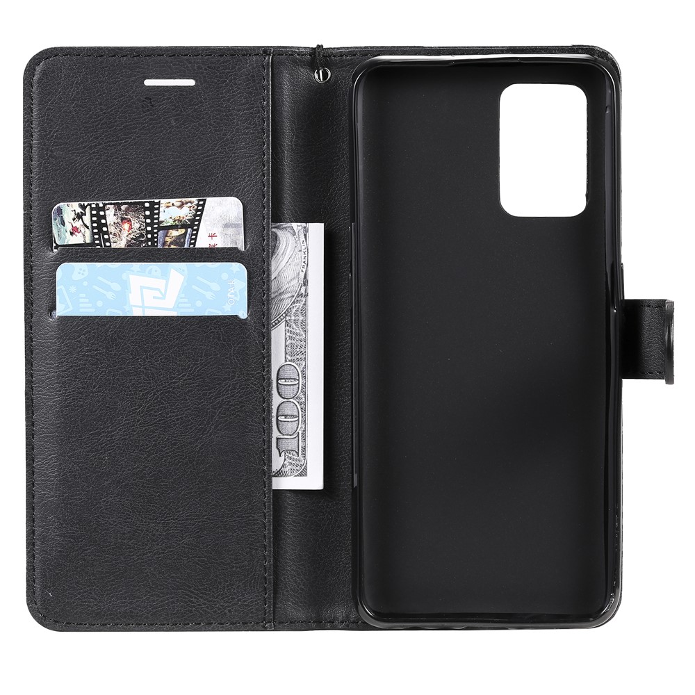 Plain Wallet Leather Phone Stand Shell with Strap for Oppo A74 4G/F19 4G - Black-6