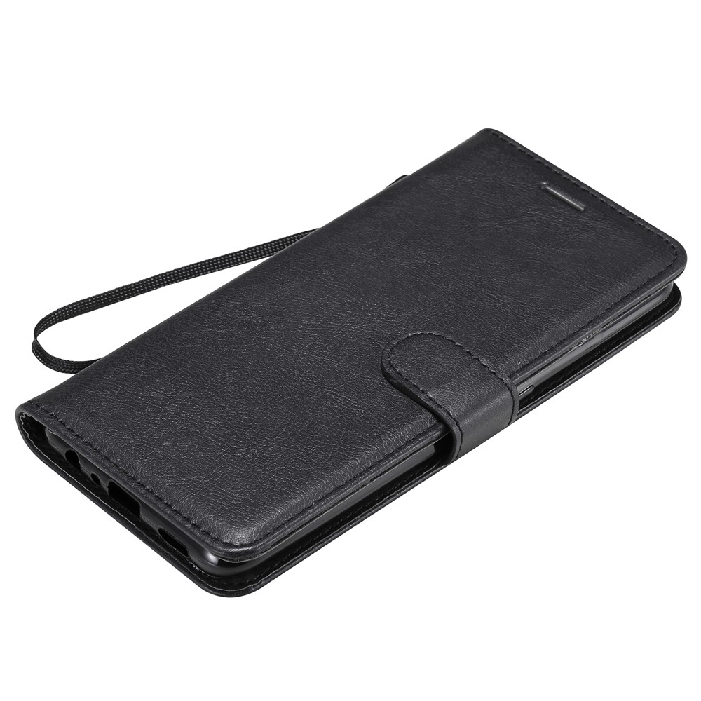 Plain Wallet Leather Phone Stand Shell with Strap for Oppo A74 4G/F19 4G - Black-7