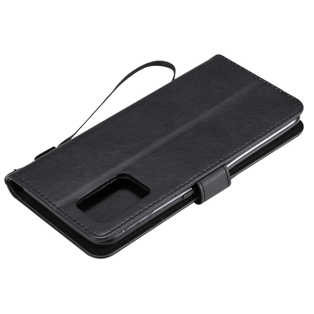 Plain Wallet Leather Phone Stand Shell with Strap for Oppo A74 4G/F19 4G - Black-8