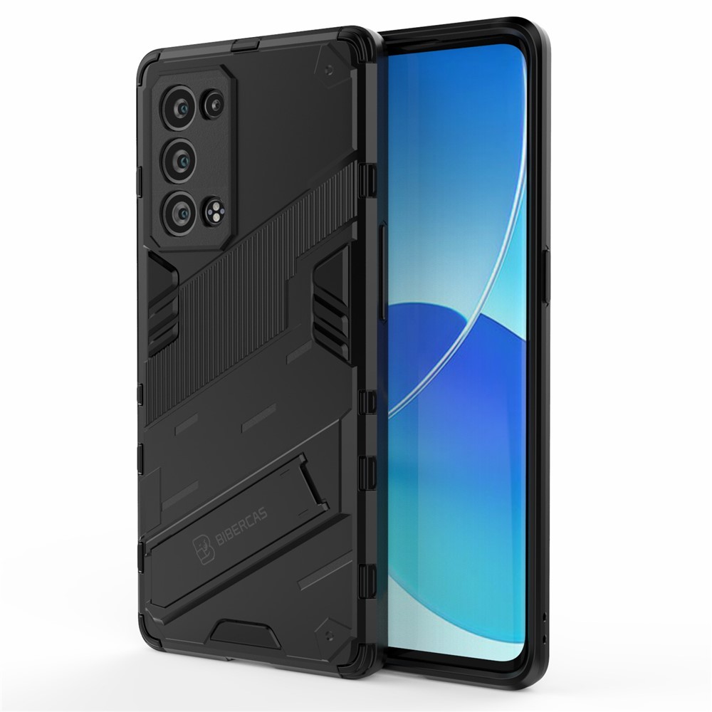 Heavy Duty Hybrid PC + TPU Combo Phone Case Cover with Kickstand for Oppo Reno6 Pro+ 5G - Black-2