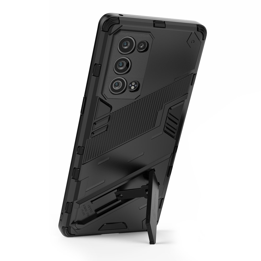 Heavy Duty Hybrid PC + TPU Combo Phone Case Cover with Kickstand for Oppo Reno6 Pro+ 5G - Black-4
