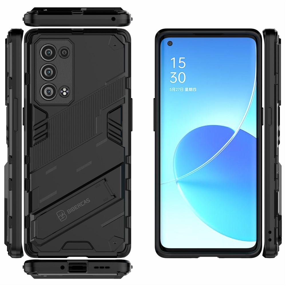 Heavy Duty Hybrid PC + TPU Combo Phone Case Cover with Kickstand for Oppo Reno6 Pro+ 5G - Black-6