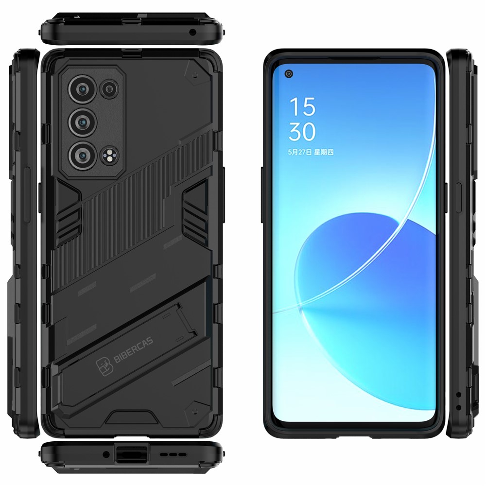 Heavy Duty Hybrid PC + TPU Combo Phone Cover с Kickstand Для Oppo Reno6 Pro + 5G/Pro 5G (Snapdragon) - Черный