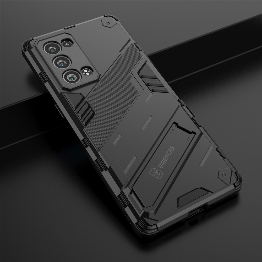 Heavy Duty Hybrid PC + TPU Combo Phone Case Cover with Kickstand for Oppo Reno6 Pro+ 5G - Black-7