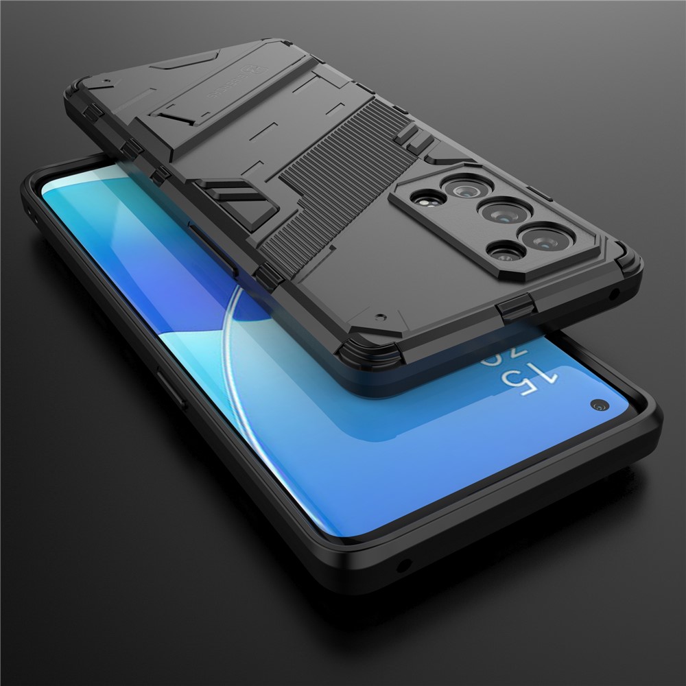 Heavy Duty Hybrid PC + TPU Combo Phone Case Cover with Kickstand for Oppo Reno6 Pro+ 5G - Black-8