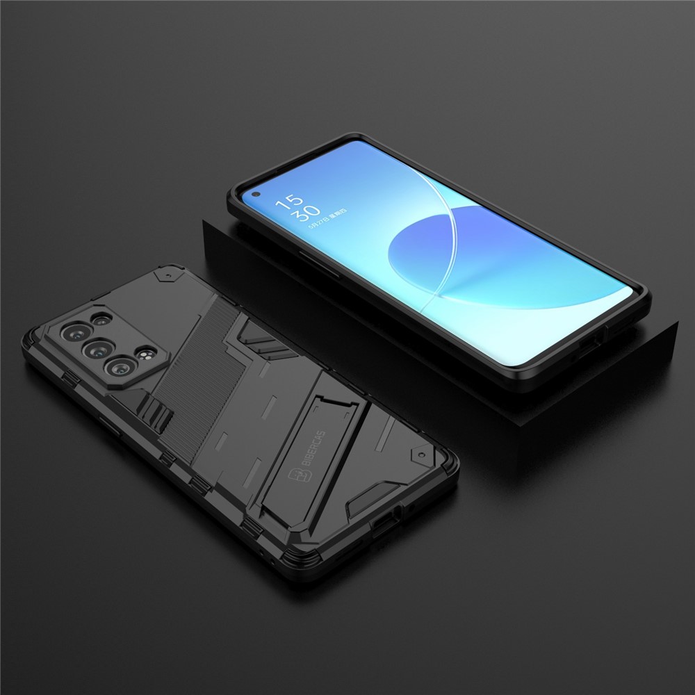 Heavy Duty Hybrid PC + TPU Combo Phone Case Cover with Kickstand for Oppo Reno6 Pro+ 5G - Black-9