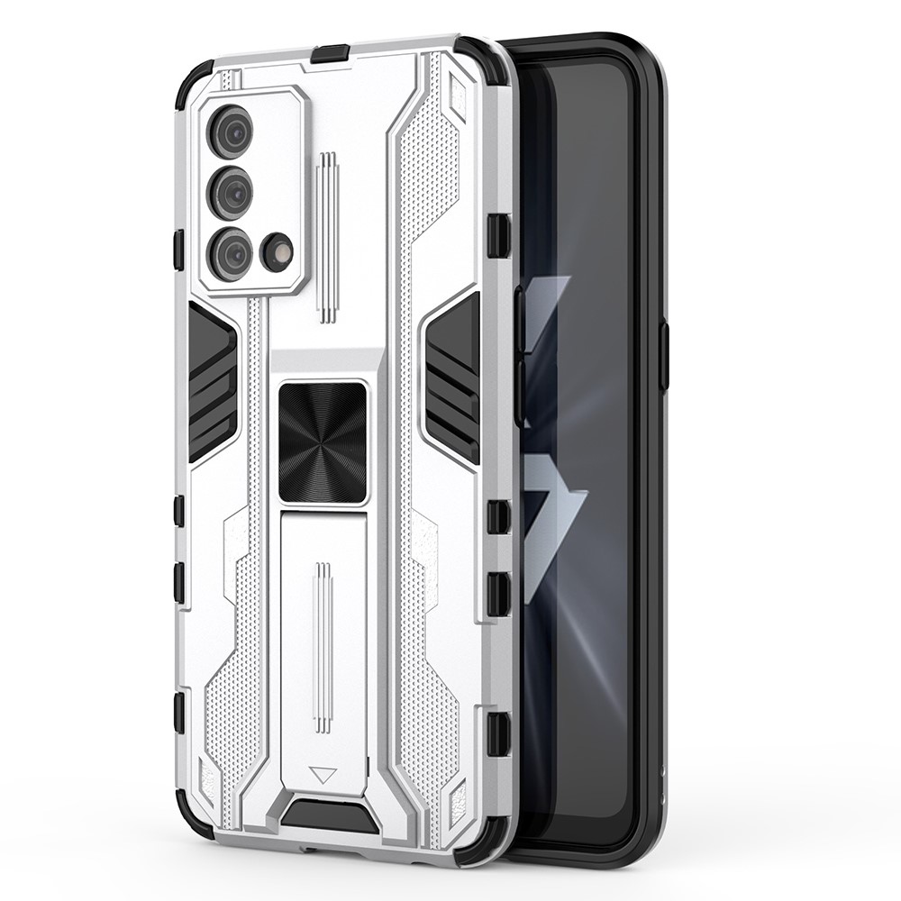 Crash-proof PC + TPU Hybrid Phone Case Protective Cover with Kickstand for Oppo K9 - Silver-1