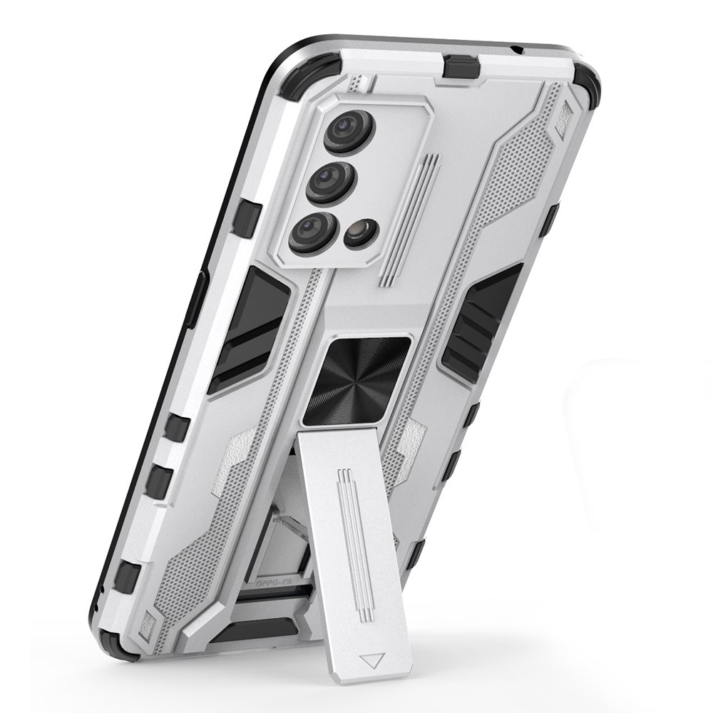 Crash-proof PC + TPU Hybrid Phone Case Protective Cover with Kickstand for Oppo K9 - Silver-2