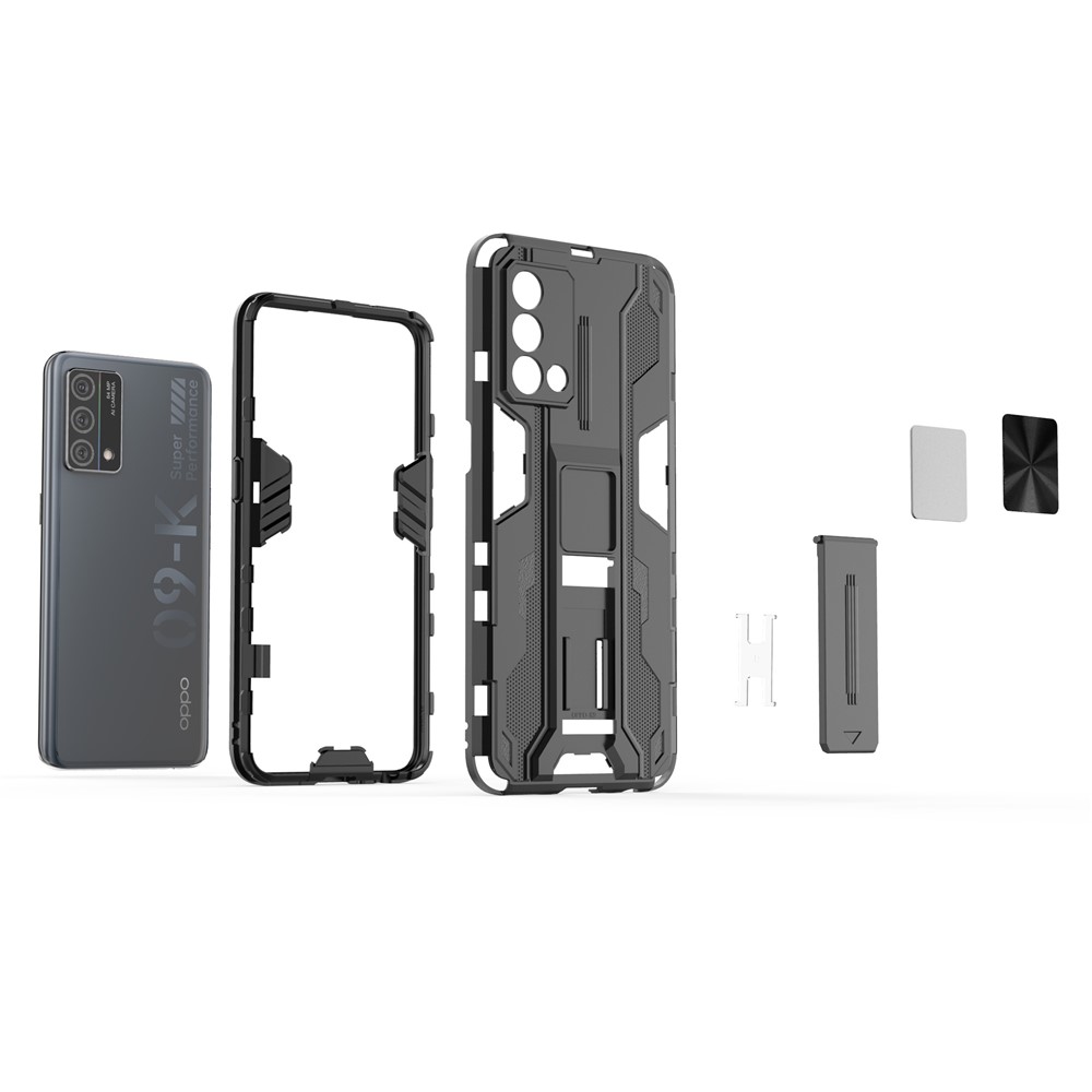 Crash-proof PC + TPU Hybrid Phone Case Protective Cover with Kickstand for Oppo K9 - Silver-4