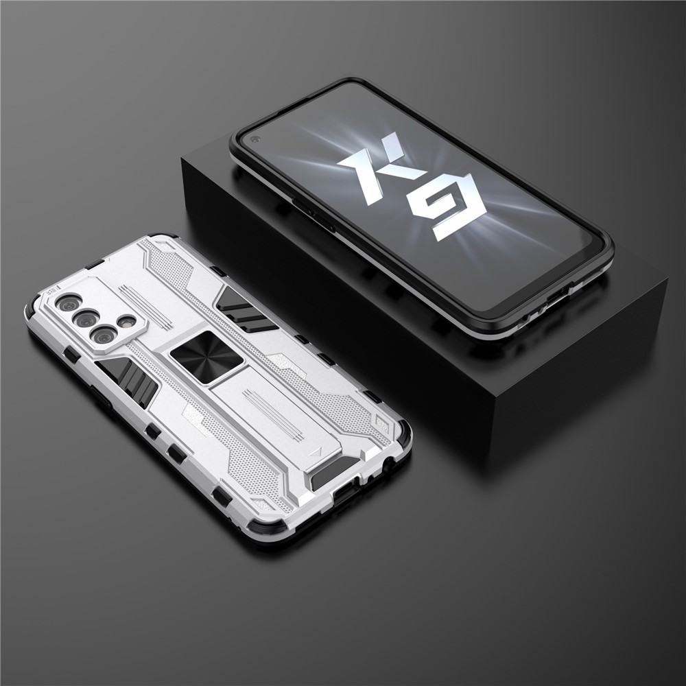 Crash-proof PC + TPU Hybrid Phone Case Protective Cover with Kickstand for Oppo K9 - Silver-6