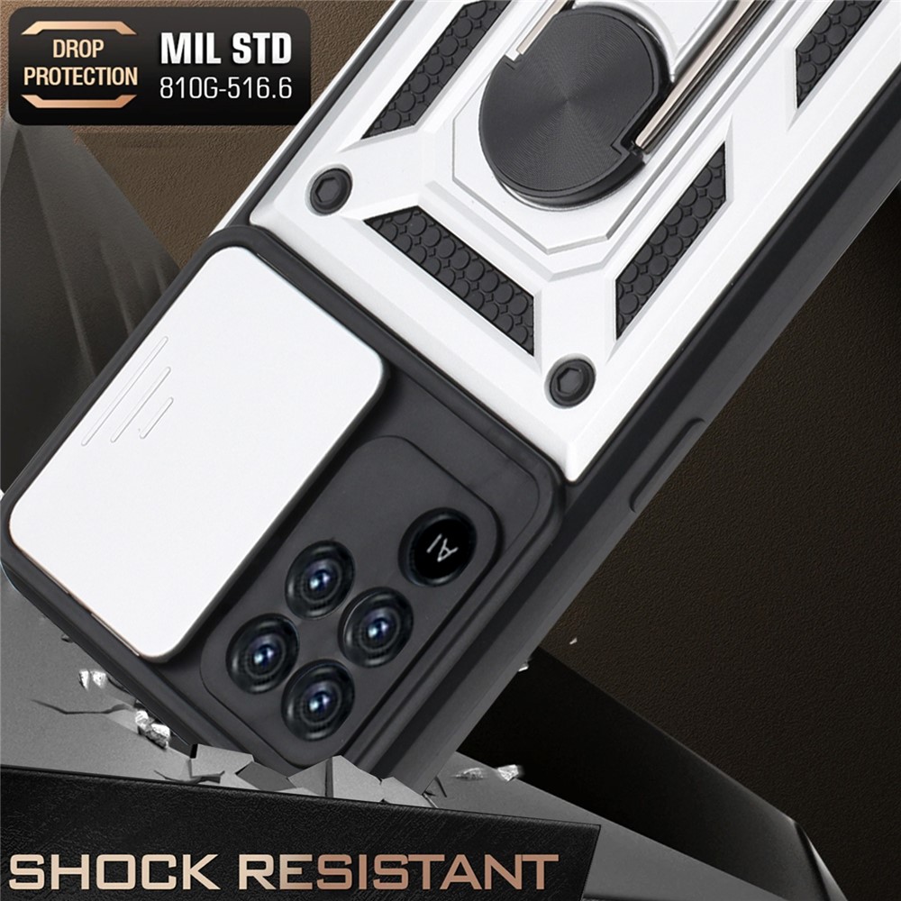 Camera Slide Phone Case with Kickstand Ring Holder for Oppo A94 4G / F19 Pro / Reno5 F - Silver-2