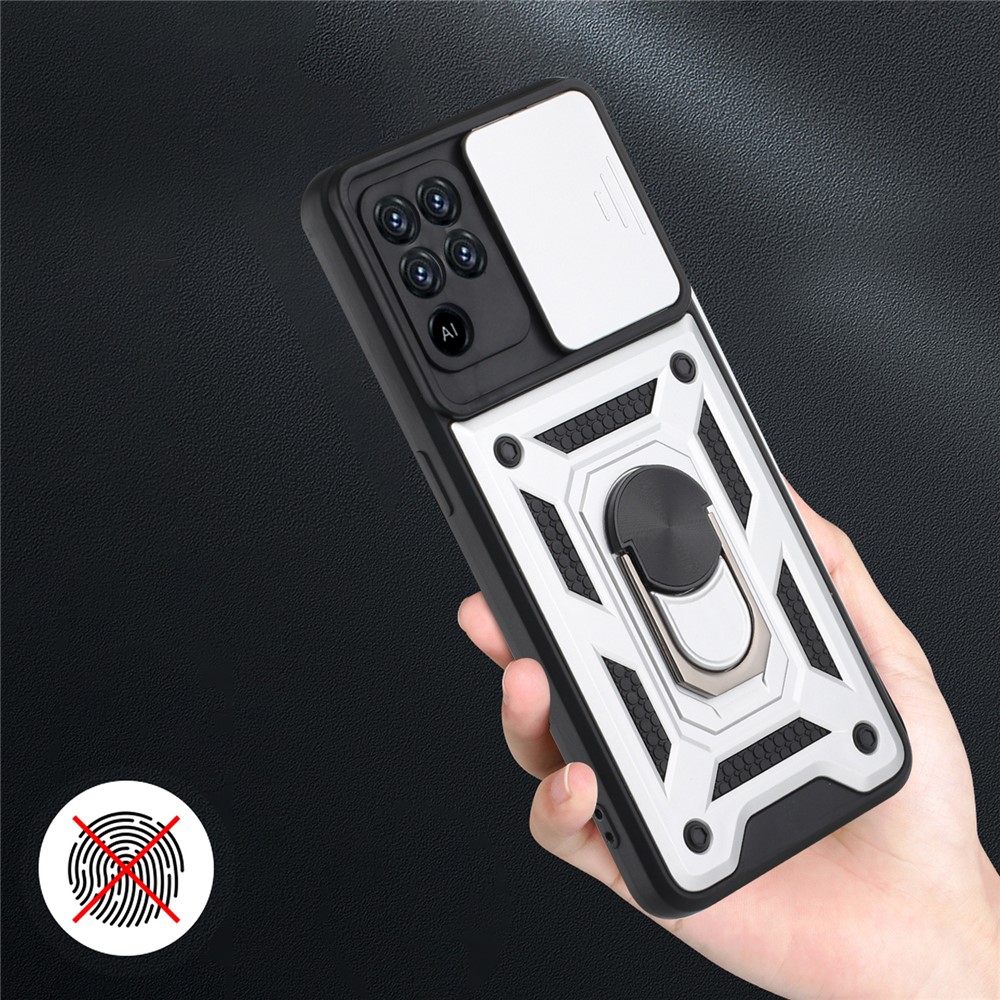 Camera Slide Phone Case with Kickstand Ring Holder for Oppo A94 4G / F19 Pro / Reno5 F - Silver-4