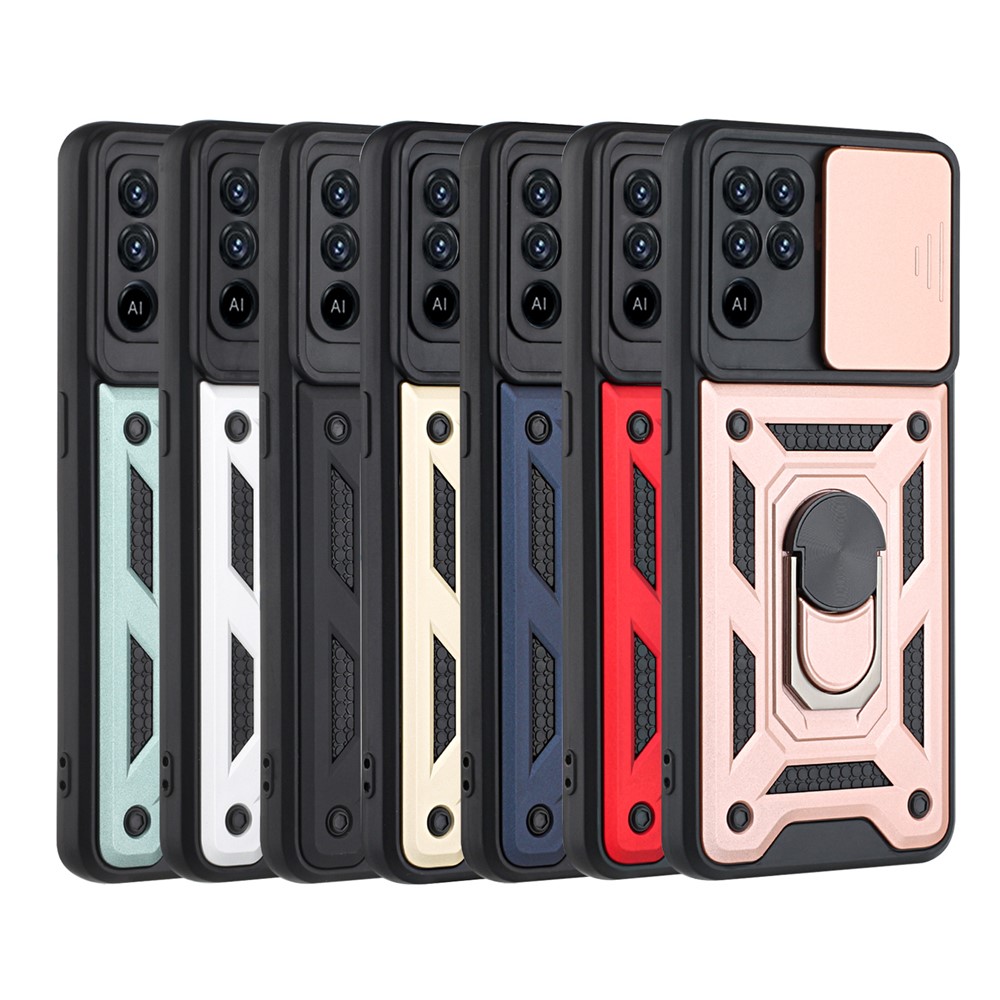 Camera Slide Phone Case with Kickstand Ring Holder for Oppo A94 4G / F19 Pro / Reno5 F - Silver-9