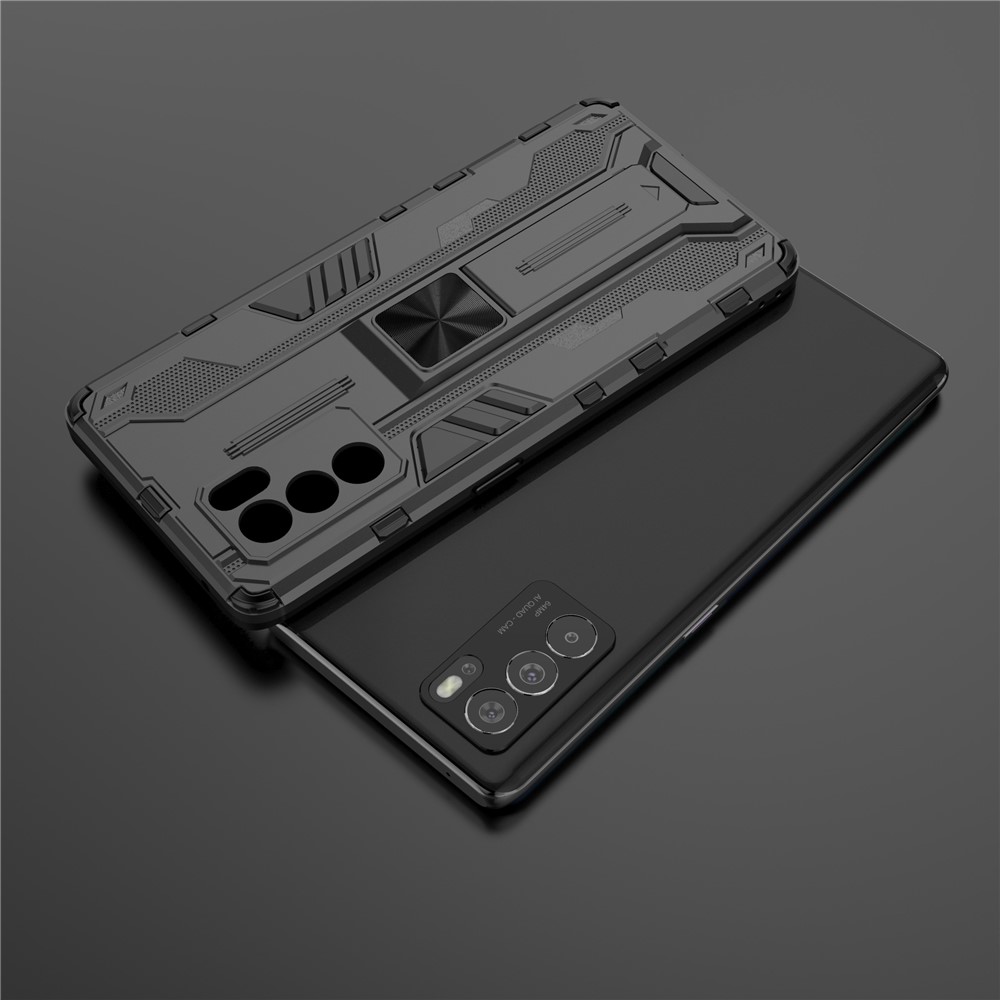 Military Grade Dual Layer Shockproof PC + TPU Hybrid Kickstand Protective Cover for Oppo Reno6 Pro 5G - Black-11
