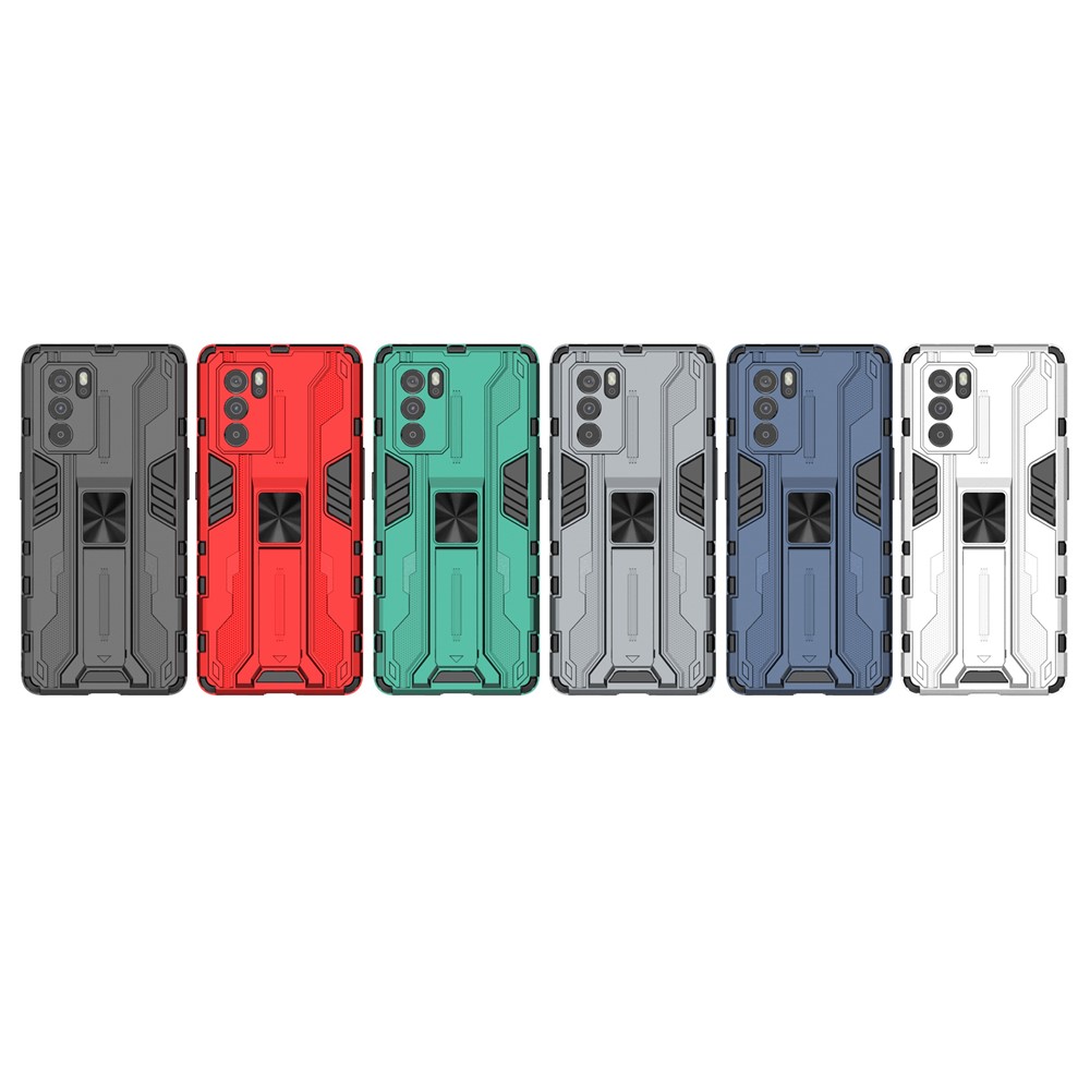 Military Grade Dual Layer Shockproof PC + TPU Hybrid Kickstand Protective Cover for Oppo Reno6 Pro 5G - Black-12