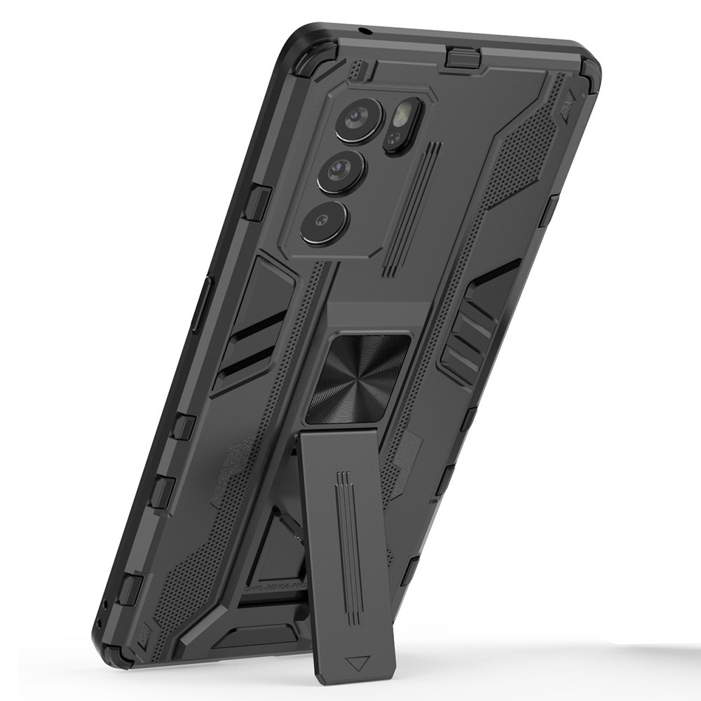 Military Grade Dual Layer Shockproof PC + TPU Hybrid Kickstand Protective Cover for Oppo Reno6 Pro 5G - Black-2