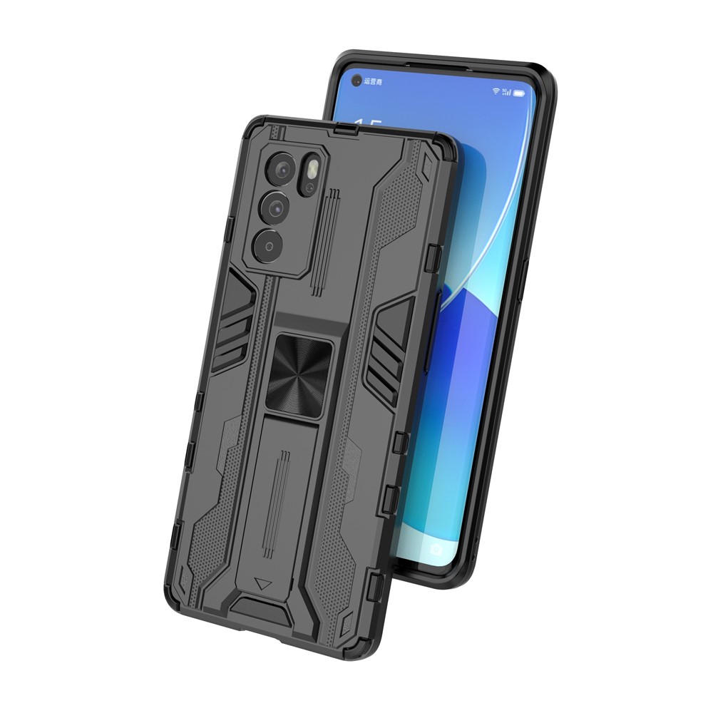 Military Grade Dual Layer Shockproof PC + TPU Hybrid Kickstand Protective Cover for Oppo Reno6 Pro 5G - Black-5