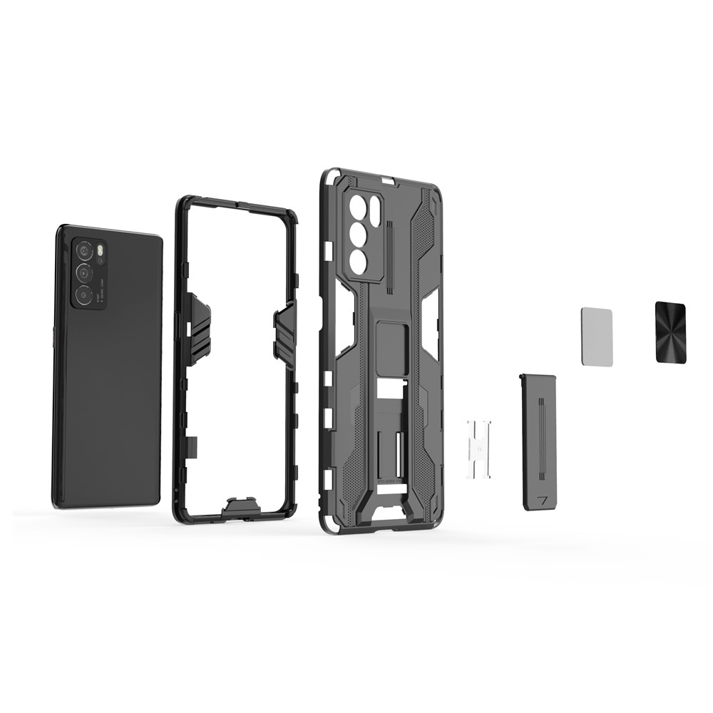 Military Grade Dual Layer Shockproof PC + TPU Hybrid Kickstand Protective Cover for Oppo Reno6 Pro 5G - Black-7