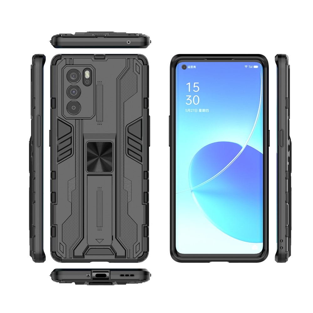 Military Grade Dual Layer Shockproof PC + TPU Hybrid Kickstand Protective Cover for Oppo Reno6 Pro 5G - Black-8