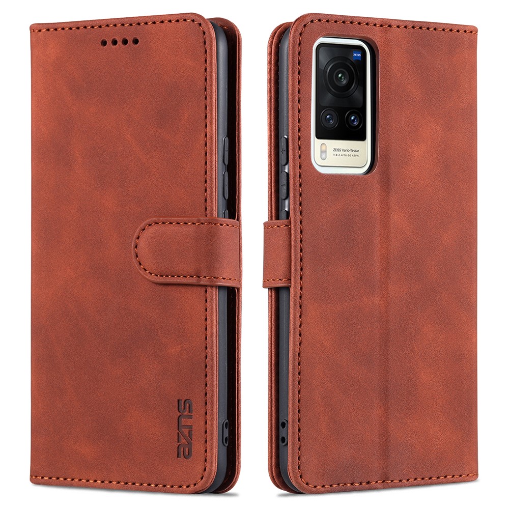 AZNS PU Leather Wallet Phone Cover Stand Case Protector for vivo X60 5G / X60 Pro 5G (Global) - Brown-1