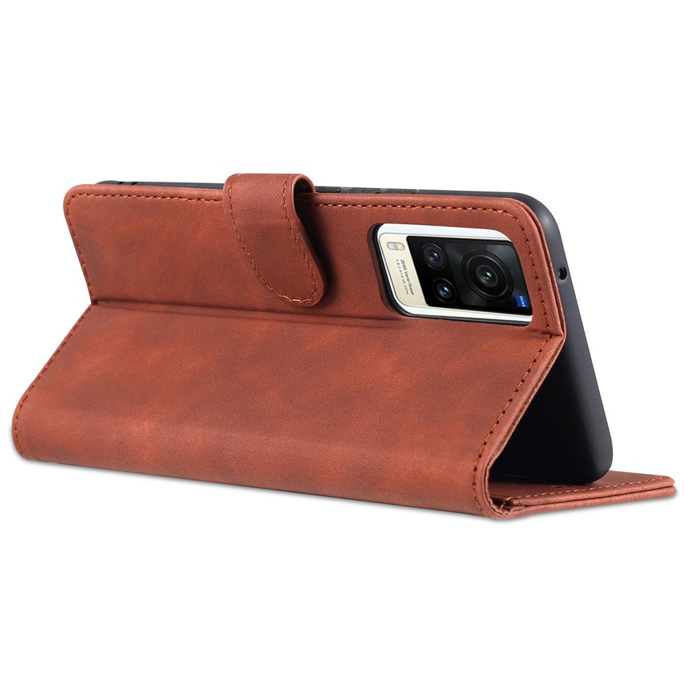 AZNS PU Leather Wallet Phone Cover Stand Case Protector for vivo X60 5G / X60 Pro 5G (Global) - Brown-4