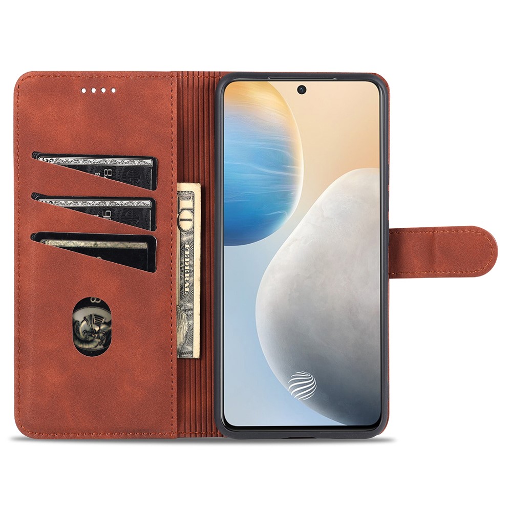 AZNS PU Leather Wallet Phone Cover Stand Case Protector for vivo X60 5G / X60 Pro 5G (Global) - Brown-5