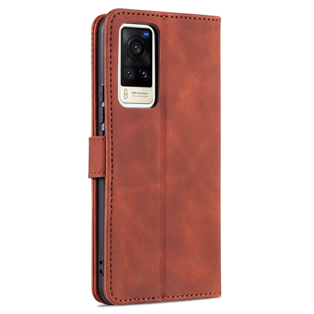 AZNS PU Leather Wallet Phone Cover Stand Case Protector for vivo X60 5G / X60 Pro 5G (Global) - Brown-8