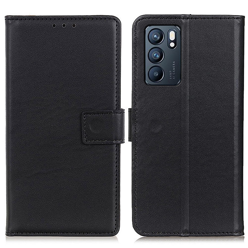 Full Protective Cover Magnetic Clasp Stand Design Leather Wallet Phone Shell for Oppo Reno6 5G - Black-1