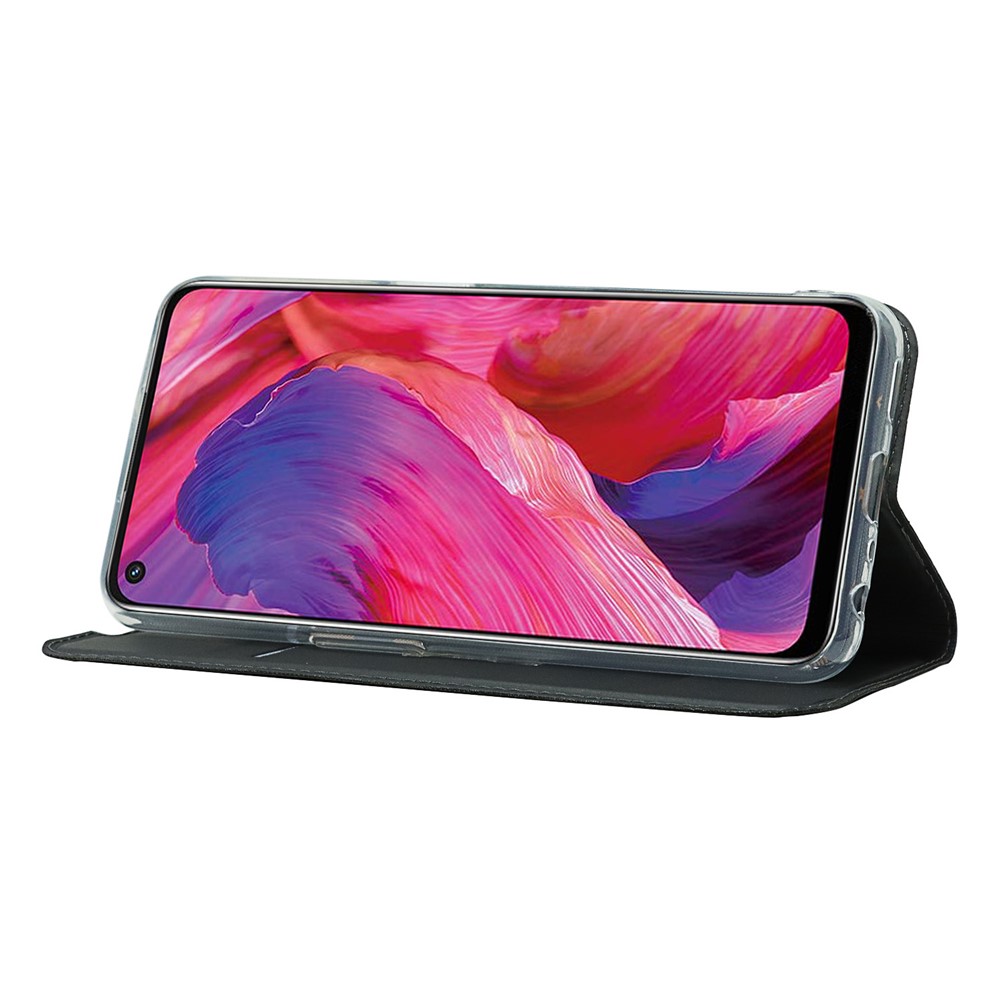 Auto-absorbed Leather Phone Cover Stand Case with Card Slot for Oppo A54 5G - Black-4