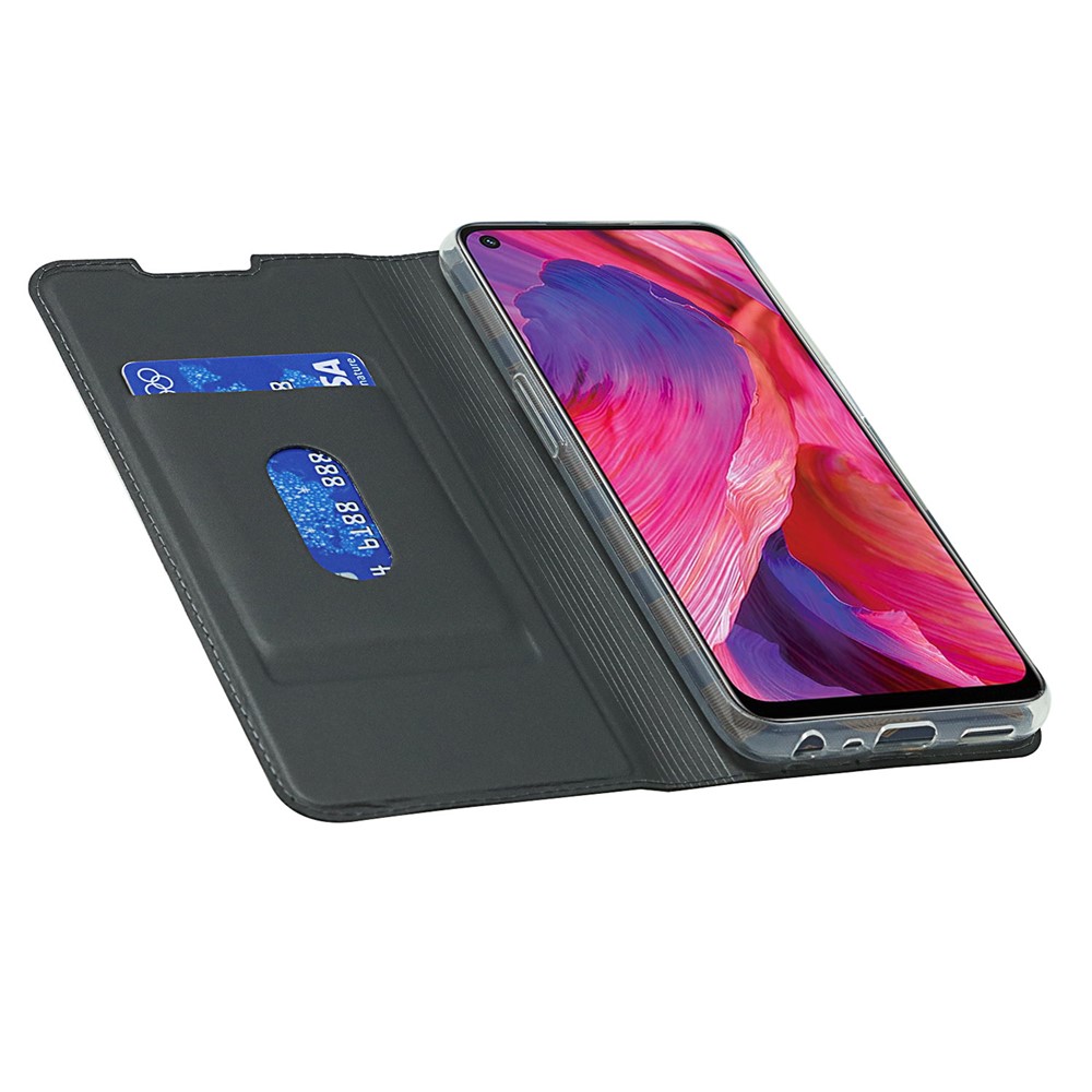 Auto-absorbed Leather Phone Cover Stand Case with Card Slot for Oppo A54 5G - Black-6