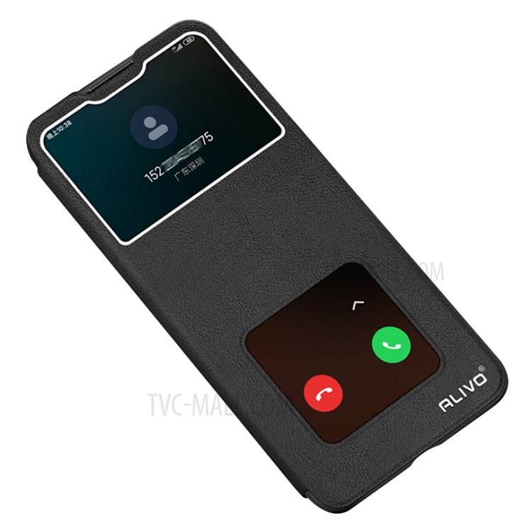 ALIVO Wood Texture Leather Protective Phone Case with View Window for vivo X60 Pro 5G (Global) - Black-1