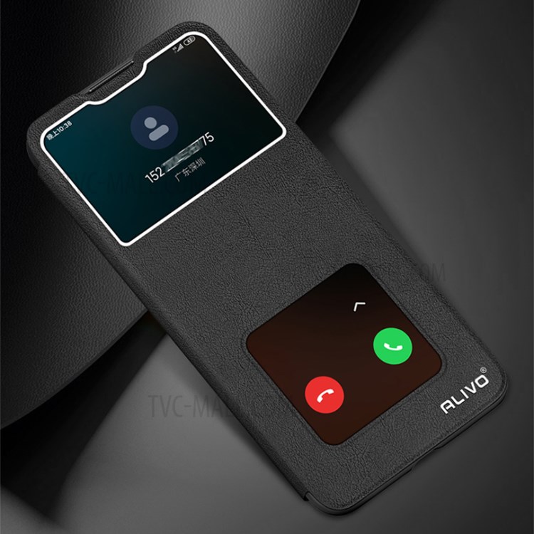 ALIVO Wood Texture Leather Protective Phone Case with View Window for vivo X60 Pro 5G (Global) - Black-2