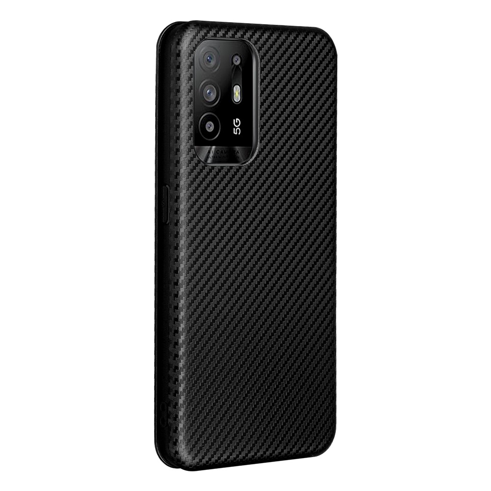 Carbon Fiber Texture Automatic Absorption Leather Stand Case with Card Slot and Ring Strap for Oppo A94 5G/F19 Pro+ 5G/Reno5 Z/A95 5G - Black-3