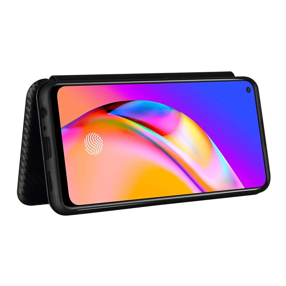 Carbon Fiber Texture Automatic Absorption Leather Stand Case with Card Slot and Ring Strap for Oppo A94 5G/F19 Pro+ 5G/Reno5 Z/A95 5G - Black-4