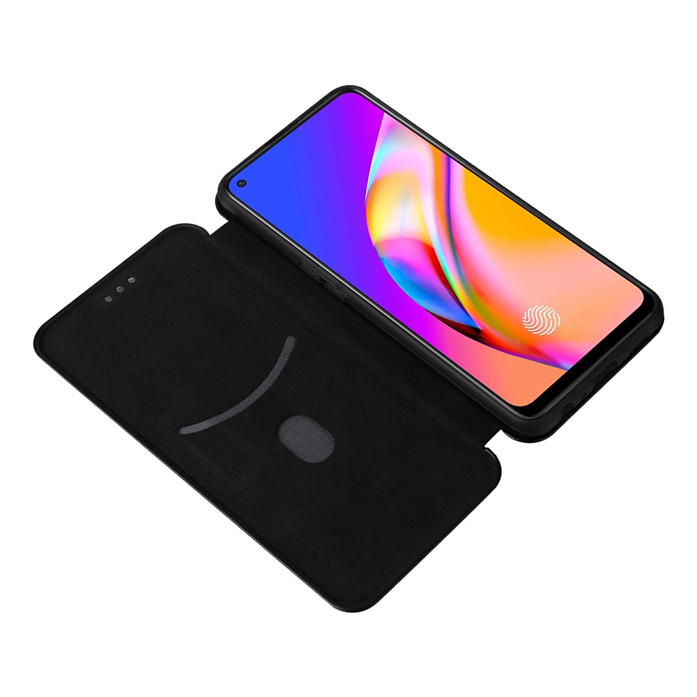 Carbon Fiber Texture Automatic Absorption Leather Stand Case with Card Slot and Ring Strap for Oppo A94 5G/F19 Pro+ 5G/Reno5 Z/A95 5G - Black-6