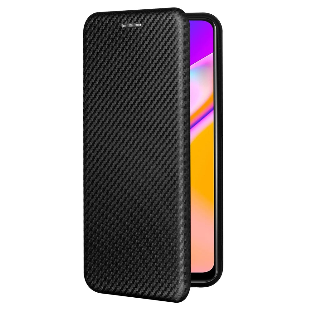 Carbon Fiber Texture Automatic Absorption Leather Stand Case with Card Slot and Ring Strap for Oppo A94 5G/F19 Pro+ 5G/Reno5 Z/A95 5G - Black-7