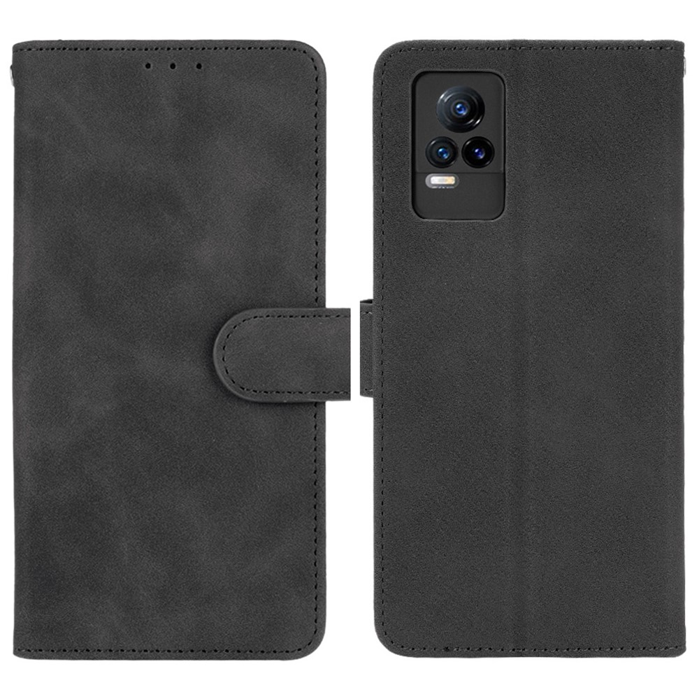 Skin-Touch Feeling Wallet Folio Flip Leather Stand Phone Case for vivo V21e - Black-1