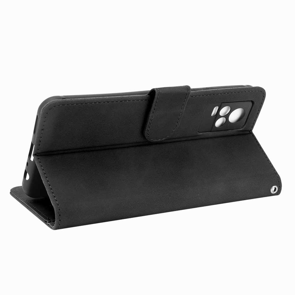 Skin-Touch Feeling Wallet Folio Flip Leather Stand Phone Case for vivo V21e - Black-4