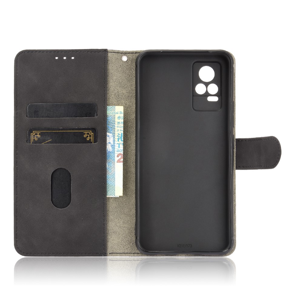 Skin-Touch Feeling Wallet Folio Flip Leather Stand Phone Case for vivo V21e - Black-5