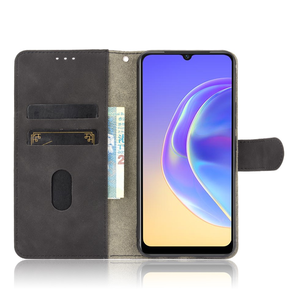 Skin-Touch Feeling Wallet Folio Flip Leather Stand Phone Case for vivo V21e - Black-6
