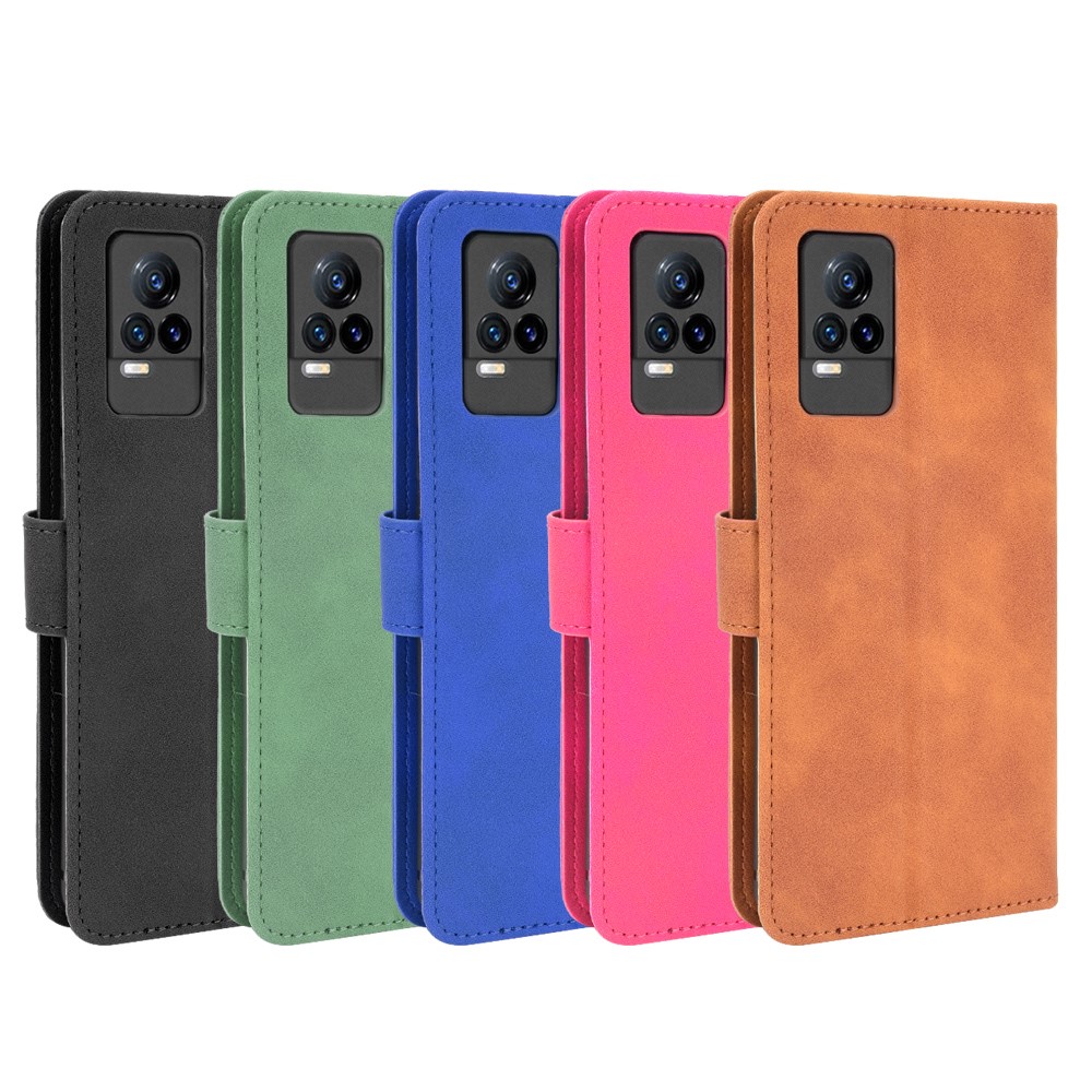 Skin-Touch Feeling Wallet Folio Flip Leather Stand Phone Case for vivo V21e - Black-9
