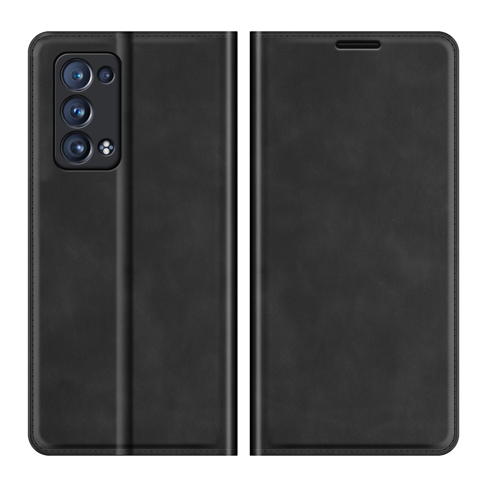 Skin-touch Feeling Strong Magnet Folio Wallet Case de Teléfono Protector Para Oppo Reno6 Pro+ 5G/Pro 5G (Snapdragon) - Negro