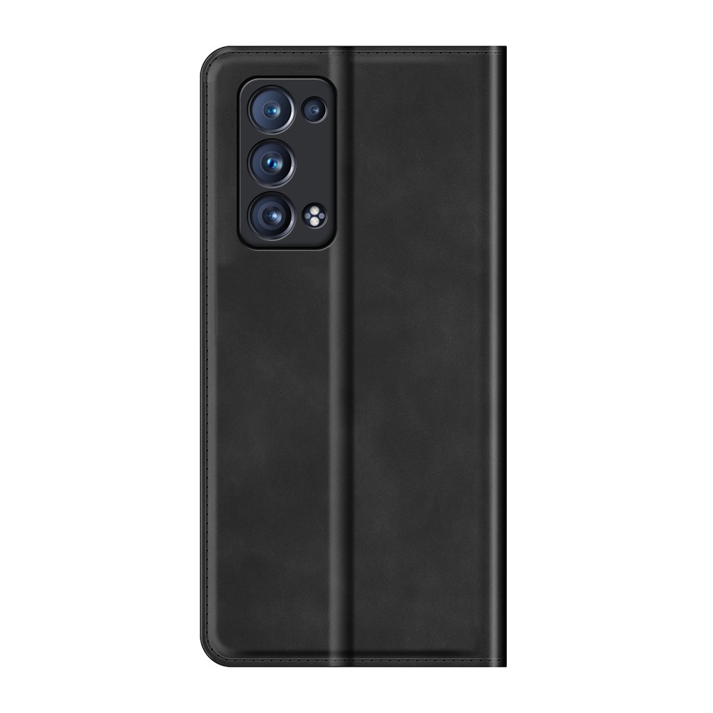 Cutage de la Peau du Portefeuille Aimant Fort du Portefeuille de Téléphonie de Protection Pour Oppo Reno6 Pro + 5G / Pro 5G (Snapdragon) - le Noir