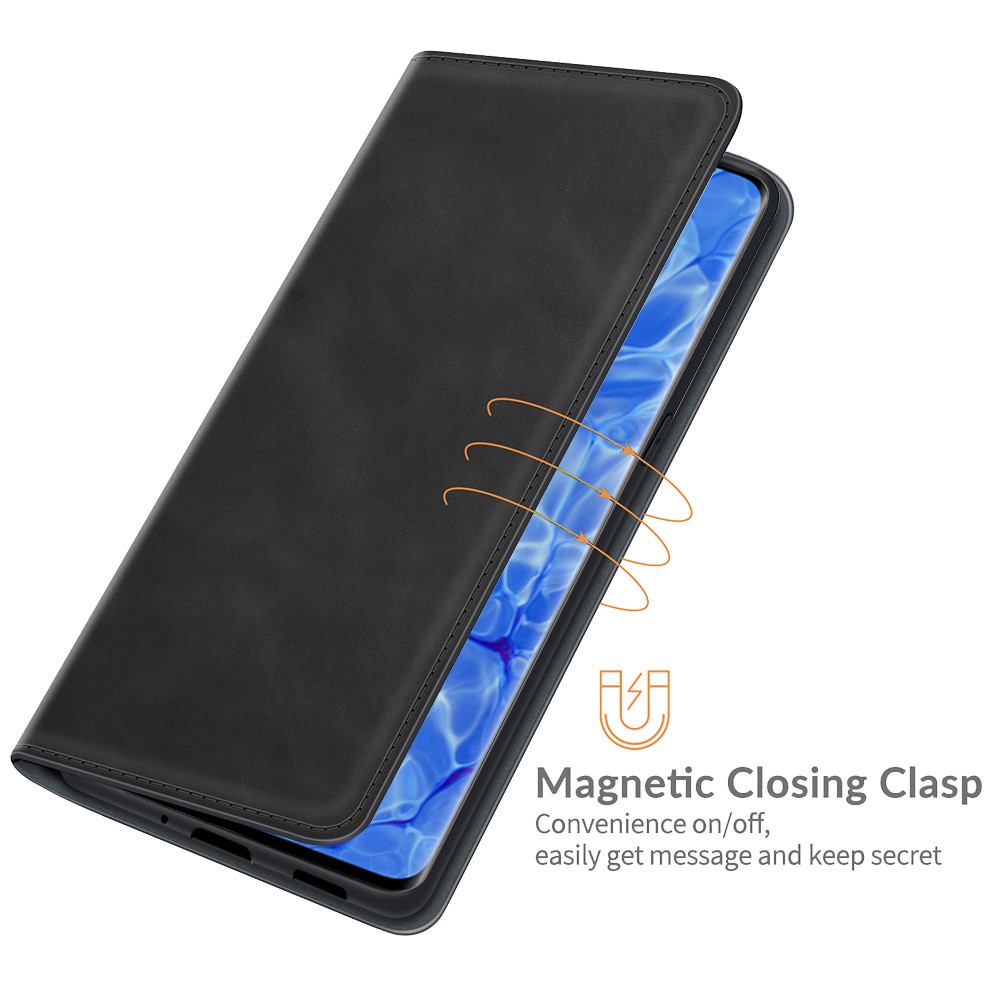 Skin-touch Feeling Strong Magnet Folio Wallet Case de Teléfono Protector Para Oppo Reno6 Pro+ 5G/Pro 5G (Snapdragon) - Negro