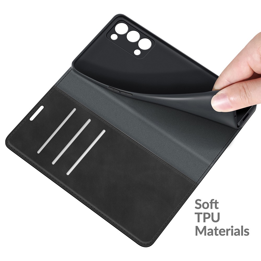 Skin-touch Feeling Strong Magnet Folio Wallet Protective Phone Case for Oppo Reno6 Pro+ 5G - Black-7