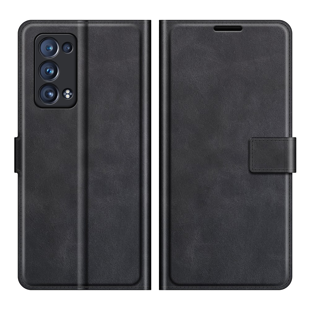 Magnetic Square Clasp Leather Wallet Stand Phone Case for Oppo Reno6 Pro+ 5G - Black-1
