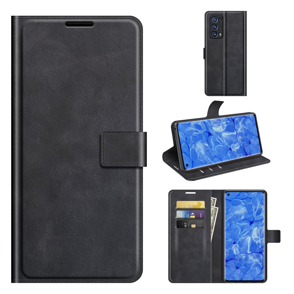 Magnetic Square Clasp Leather Wallet Stand Phone Case for Oppo Reno6 Pro+ 5G - Black-11