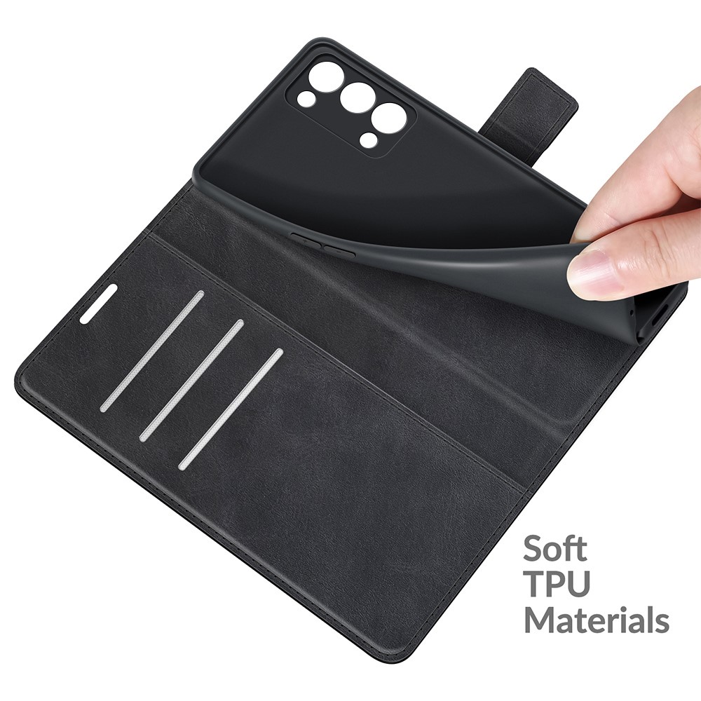 Magnetic Square Clasp Leather Wallet Stand Phone Case for Oppo Reno6 Pro+ 5G - Black-4
