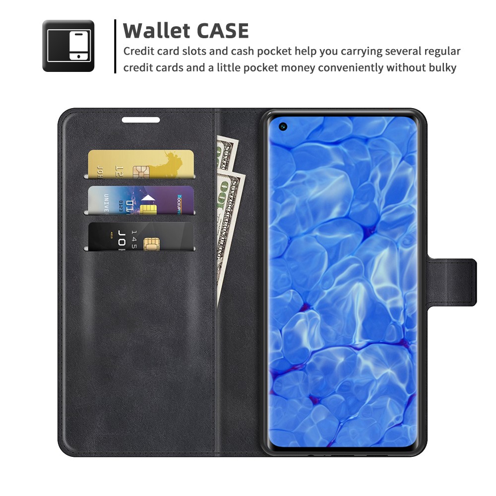 Magnetic Square Clasp Leather Wallet Stand Phone Case for Oppo Reno6 Pro+ 5G - Black-5